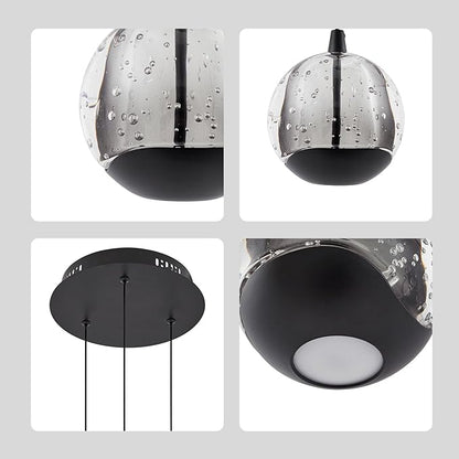3-Light Black Glass Globe Chandelier, Modern Bubble Glass Cluster Pendant Lights for Kitchen Island & Dining Room Light Fixture & Foyer Chandelier, Warm White 3000K, LED 1175 lm, Ø 9.8 in