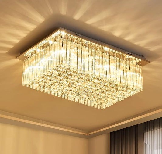Saint Mossi 12-Lights Modern Chandelier Lamp K9 Crystal Chandelier Light Fixture,Modern Flush Mount Ceiling Light Fixture Raindrop Chandelier for Bedroom,Dining Room,Livingroom,L32 x W22 x H10