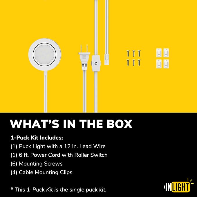 Getinlight LED Puck Lights, 2.75" Metal Housing, Wall-Dimmer Compatible, 2700K Warm White, White Finish, Plug-in or Hardwired, ETL Listed, IN-0107-1S