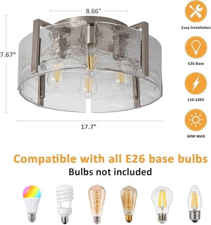Modern Semi Flush Mount Ceiling Light Fixture, Nickel Hallway Light Fixtures Ceiling Mount, Dimmable Foyer Kitchen Lighting Fixtures Ceiling Lights for Bedroom Bathroom Dining Room Laundry Room