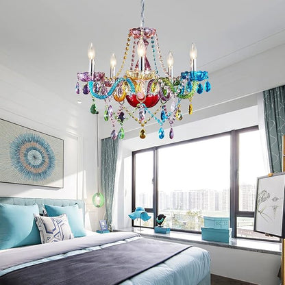 Saint Mossi Modern Colorful K9 Crystal Chandelier with 5 Lights, Contemporary Pendant Ceiling Lighting Fixture for Dining Room,Bedroom,Living Room,H19 x W19 with Adjustable Chain
