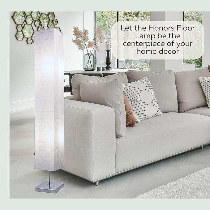 LIGHTACCENTS Home Decor Floor Lamp (Set of 2) 59 Inch Paper Floor Lamp Pair with Polished Chrome Base, Room Decor Lamps for Living Room, Rice Paper Lantern Lights, On/Off Footswitch
