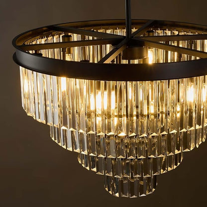 Modern Crystal Chandeliers For Dining Room: 24 Inch Black Round Luxury Chandelier Over Table - 4 Tiers Ceiling Hanging Pendant Lighting Fixture For Living Room Kitchen Island Bedroom Entryway Foyer