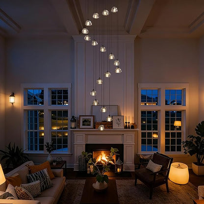 SNZ Modern Crystal Chandelier for Staircases, 18-Light High Ceiling Chandelier, 118" Long Adjustable Ceiling Light for Entrance, Large Chandeliers for High Ceilings, Hallway Entryway