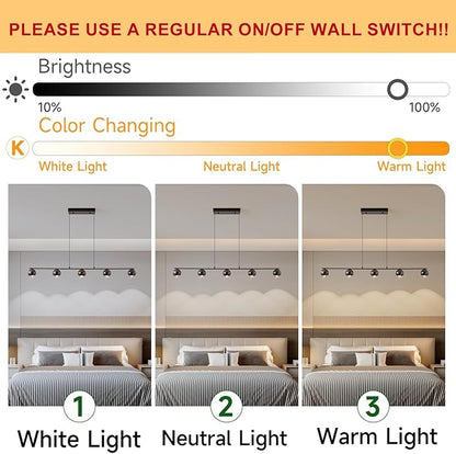 ORANOOR Modern LED Pendant Lights, Dimmable 47in Linear Globe LED Chandelier Lighting, Black & Gold Dining Room Hanging Light Fixtures Kitchen Island 5-Globe Pendant Light for Dining Table (3150lm)