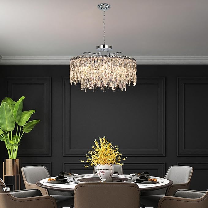Luxury Crystal Chandelier, 24" Modern Round Dining Room Chandeliers Over Table，8 Lights Chrome Ceiling Pendant Ceiling Lighting for Living Room Bedroom Entryway Foyer Staircase