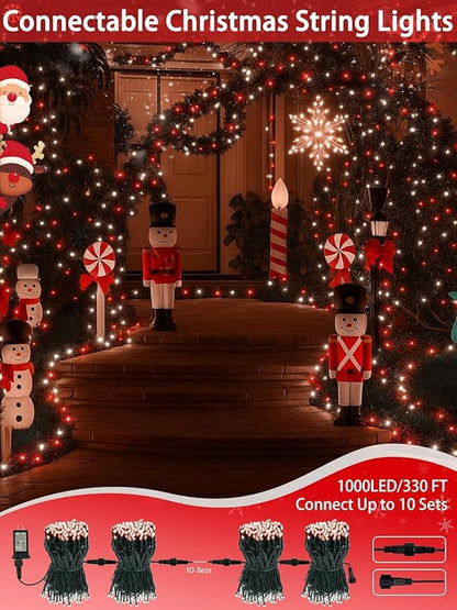 2 Pack 66FT 200 LED Red and White Christmas String Lights Indoor Outdoor, 13 Modes Extendable Christmas Tree Lights with Timer & Memory, Waterproof Twinkle Xmas Lights for Tree Holiday Party Garden