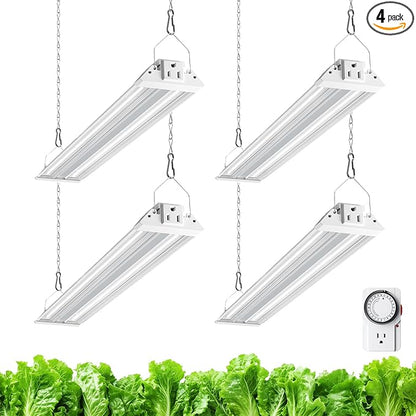 Barrina TX36 2FT Grow Light for Indoor Plants, 144W(4 x 36W, 800W Equivalent), High PPFD, 5000K Full Spectrum, Mechanical Timer, Hanging Grow Lights for Seedings with On/Off Switch, Linkable, 4 Packs