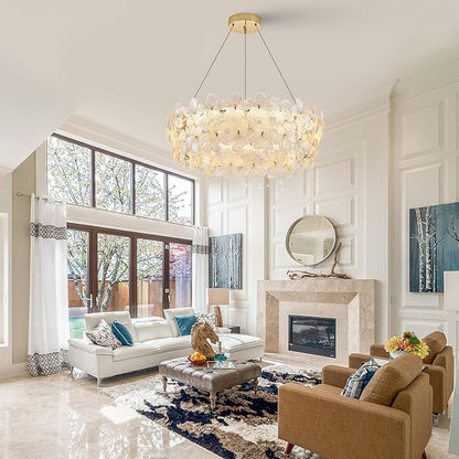 D32’’ Flower Luxury Crystal Modern LED Chandelier Gold Dimmable 3000-6500K Large Contemporary Chandeliers Light with Remote Control for High Ceiling Foyer Living Room Bedroom Entryway