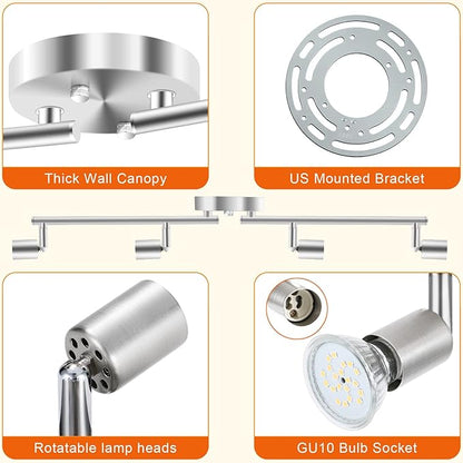 Track Lighting Kit, 4 Head Foldable Ceiling Spot Light with GU10 Socket for Kitchen Hallyway Bedroom Fixture Directional Accent Lamp