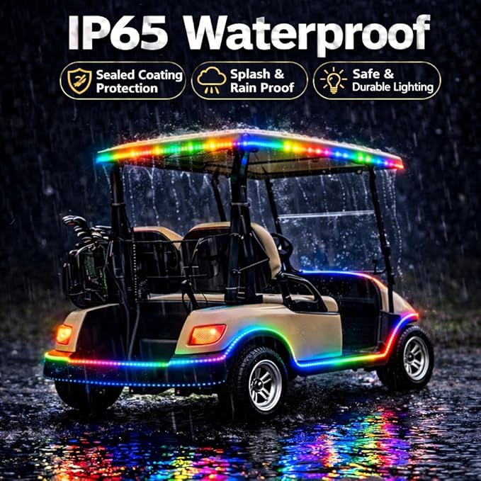 16.4FT Golf Cart Lights Battery Operated RGB+IC Dream Color Led Strip Lights for Golf Cart Canopy Roof Light, Wireless Waterproof Golf Carts Underglow Lights Strip with Remote for EZGO Yamaha Club Car