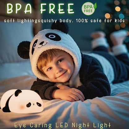 YR YRHH-PET Panda Cute Night Light, Squishy Panda Kids Lamp, Rechargeable Dimmable Animal Light Decor, Pandas Gifts, College White Elephant Gift, LED Touch Nightlight for Baby Boy Girl, Safe Silicone
