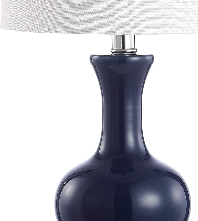 JONATHAN Y 21.5" Navy/Chrome Modern Glass Table Lamp Set of 2, Brass Gold Bedside Lamp with White Linen Shade for Bedroom Living Room, LED Bulbs Included (JYL4033C-SET2)