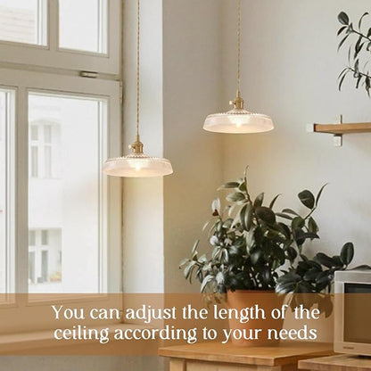 Pendant Lights Kitchen Island, 9.1 Inch Retro Glass Lampshade Hanging Lamp Industrial Braided Light Cord Hanging Lights for Living Room and Bedroom