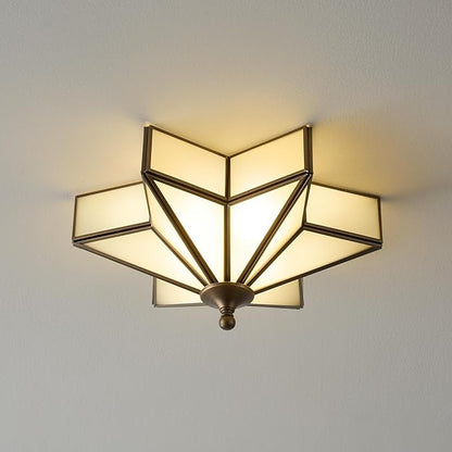 Star Brass Glass Ceiling Light - Small 12 Inch Bronze Black Flush Mount Fixture - Unique Art Deco Vintage Modern Milk Lighting Lights for Bedroom Dining Entry Hall Hallway Outdoor Porch