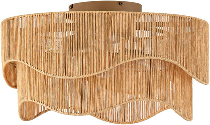 Flush Mount Ceiling Fan with Lights, 20" Low Profile Boho Ceiling Fan with Light Remote Control, Caged Rattan with 6 Speeds for Bedroom, Nursery, Living Room