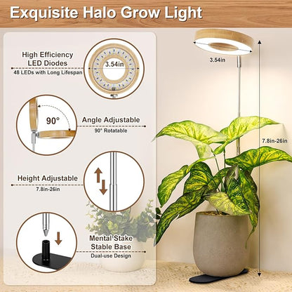 LORDEM Bamboo Base Desktop Grow Light, LED Plant Lamp with Full Spectrum, 4 Adjustable Brightness Levels, 4H/8H/12H Auto Timer for Indoor Plants Growing, Height Adjustable 7.8"-26", 2 Pack