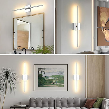 LED Wireless Battery Operated Wall Sconces, 11000mAh Rechargeable Chrome Wall Lights with Remote Control, 350°Rotate Dimmable Wall Lamp, 3 Color Temperatures, for Bedroom Living Room Hallway, 1 PCS