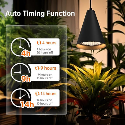 Bstrip Hanging Grow Lights for Indoor Plants, 25W Full Spectrum Hanging Plant Light with Timer &16.4FT Power Cord, 3000K Black Pendant Grow Light for Indoor Plant,Tall Plant Garden, Flowers,Greenhouse