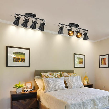 Modern Plug-in Ceiling Lighting,4 Light Track Lighting Fixtures, Industrial Black Kitchen Track Lighting Fixtures Ceiling for Kitchen, Living Room, Dining Room, Hallway.