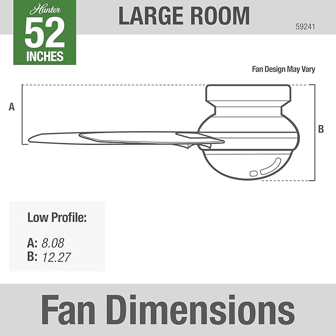 Hunter 52 inch Indoor Ceiling Fan with LED Light and Remote Control - Modern Ceiling Fan, Low Profile Mount, 4 Black Oak Blades, For Bedroom, Living Room, or Kitchen - Dempsey 59241, Brushed Nickel
