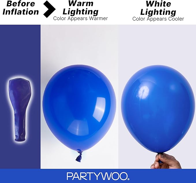 PartyWoo Royal Blue Balloons 145pcs Different Sizes Pack of 18 12 10 5 Inch Dark Blue Balloon Arch Kit for Baby Shower Gender Reveal Graduation Under The Sea Birthday Party Decorations Blue-Y59