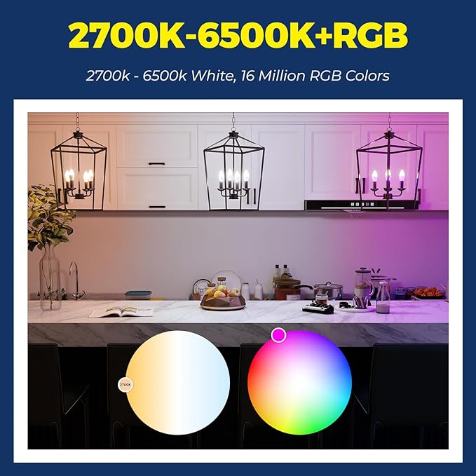 Lightinginside E12 Smart Light Bulbs 60W Equiv., 500LM 6W RGBCW Candelabra Chandelier Candle Bulb Works with Alexa/Google Home/Smart Life, 2.4G WiFi Bluetooth Bulbs, No Hub Required, ETL Listed, 5PCS