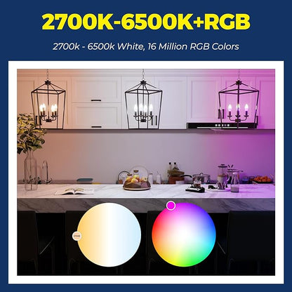 Lightinginside E12 Smart Light Bulbs 60W Equiv., 500LM 6W RGBCW Candelabra Chandelier Candle Bulb Works with Alexa/Google Home/Smart Life, 2.4G WiFi Bluetooth Bulbs, No Hub Required, ETL Listed, 3PCS