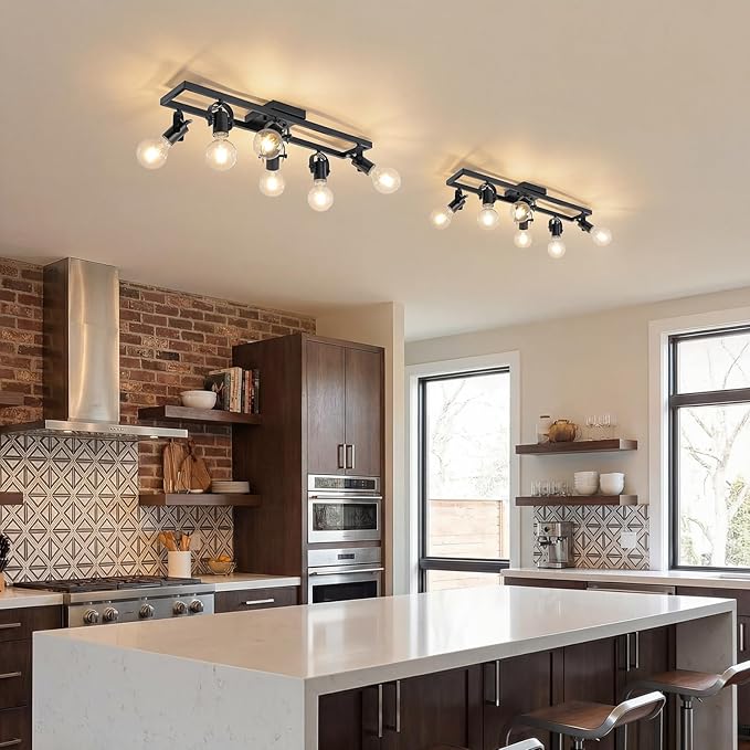 KEESFU 6-Light Black Track Lighting Fixtures Ceiling, Modern Kitchen Track Light Kit with 6 Rotatable Heads, for Kitchen, Hallway, Living Room (Bulbs Not Included)