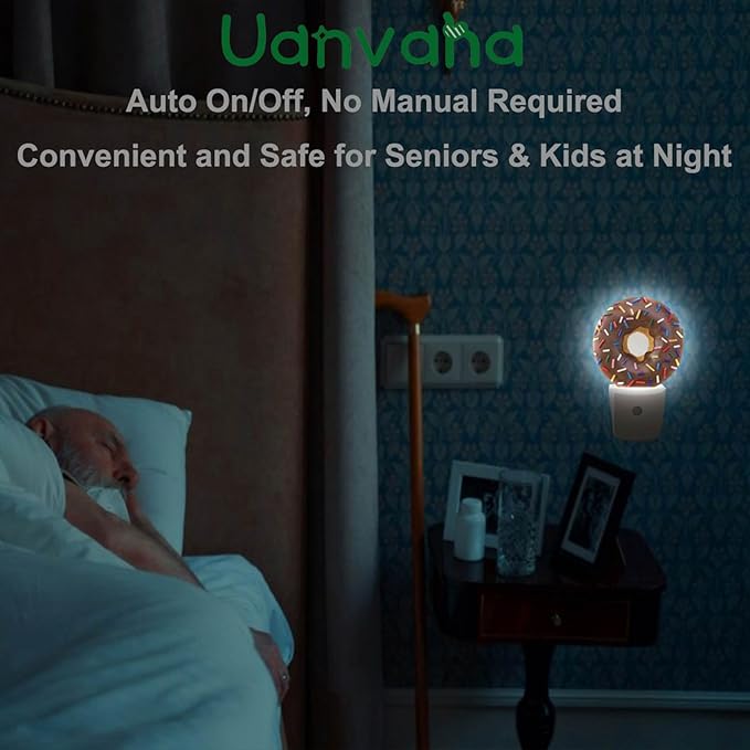 Donut Night Light Doughnut Food Dessert Decorative LED Dusk to Dawn Plug-in Nightlight Auto Sensor for Bedroom Bathroom Hallway Living Room