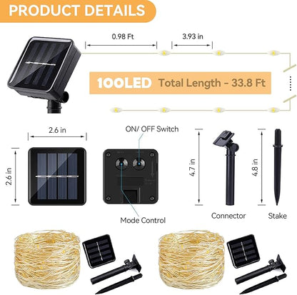 LIGHTOP Solar String Lights Outdoor 2 Pack 33FT 100LED Copper Wire Fairy Light Waterproof Decoration for Wedding Party Terrace Yard Tree Garden Patio Christmas (Cool White)