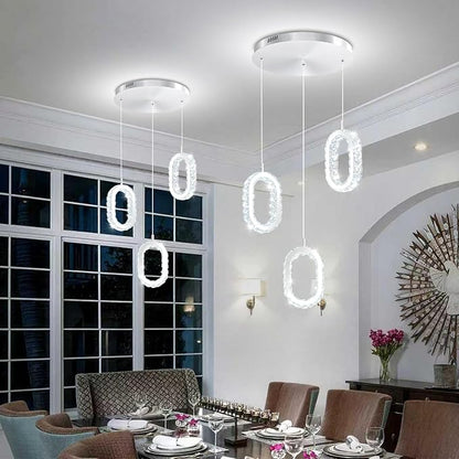 Modern LED Ring Chandelier Dimmable Crystal Ring Pendant Light for Kitchen Island Crystal Ring Chandelier for Dining Room Bedroom Living Room 3-Light Silver