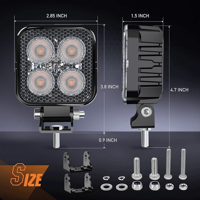 Nilight 2PCS 3 Inch 15W Amber LED Pods Square Built-in EMC Work Flood Beam for Offroad Lighting Side Light Rear Back-Up Light for Tractor Truck Motorcycle Boat ATV UTV