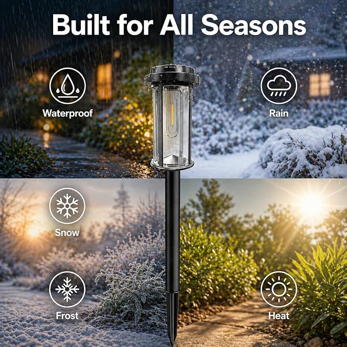 DERAYSION 12 Pack Solar Lights Outdoor, 21" Solar Pathway Lights Auto On/Off Waterproof Garden Lights for Path, Yard, Walkway, Driveway Decor, Cool White