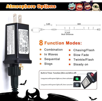 JMEXSUSS 200 LED Orange Halloween Lights Outdoor, 66ft Connectable Halloween String Lights Plug in, 8 Modes Orange Light for Tree Outside Indoor Xmas Party Garden Fence Patio Porch Decor