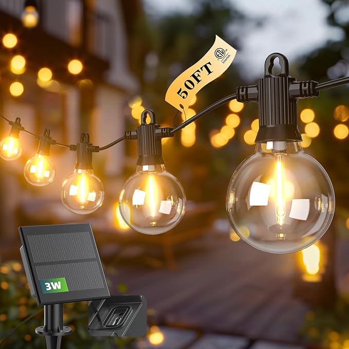 Kawaya Outdoor Solar String Lights, IP65 Waterproof Shatterproof Edison Hanging Lights with USB-Charging LED Solar Patio Light for Yard Fence Porch Camping Party and Garden Decor