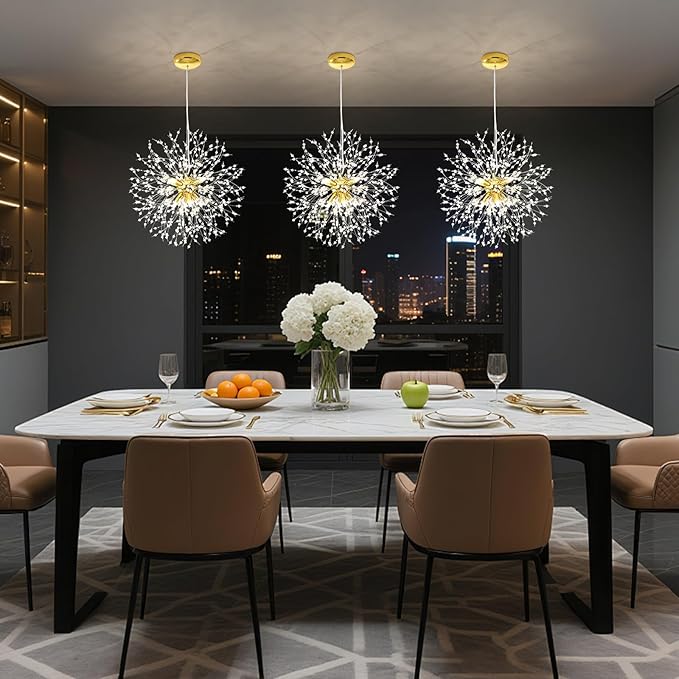 Qamra Modern Gold Crystal Chandeliers, Firework Dandelion Sputnik Chandelier Light Fixture Pendant Lighting for Living Room, Dining Room, Bedroom, Kitchen(8-Light, Gold)