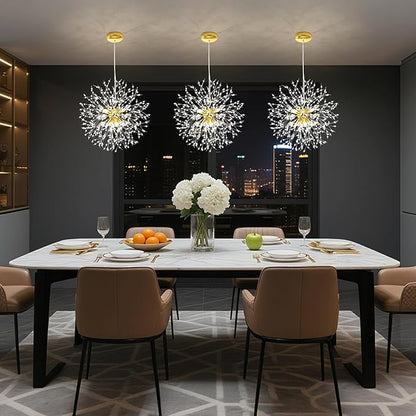 Qamra Modern Gold Crystal Chandeliers, Firework Dandelion Sputnik Chandelier Light Fixture Pendant Lighting for Living Room, Dining Room, Bedroom, Kitchen(8-Light, Gold)
