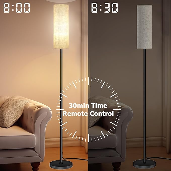 Qaubauyt Smart LED Floor Lamp with APP Control & RGB Colors - Dimmable Standing Lamp for Living Room, Bedroom, Gaming - Remote, Timer, 9W Bulb Included, 67" Modern Tall Lamp (C:Black Beige)