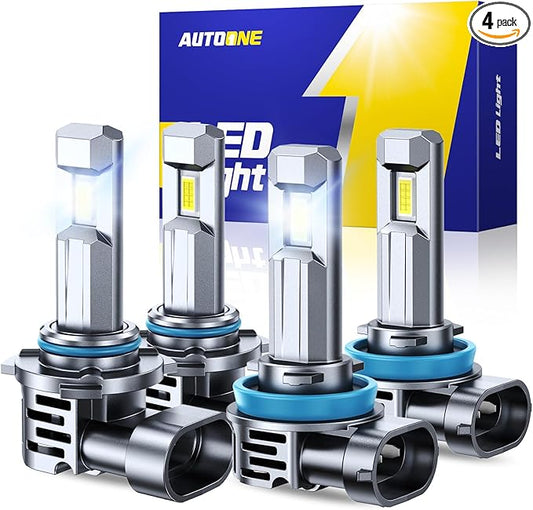 AUTOONE H11 9005 LED Bulb Direct Fit 1:1 Mini Size, 70000LM H8/H9 HB3 Combo Fog Lights with Cooling Fan, IP68, Pack of 4