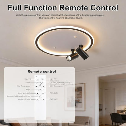 Shine LUEST Modern LED Bedroom Ceiling Light, 2 Adjustable Spotlights, Dimmable Round Close to Ceiling Lamp, Black White Minimalist Lighting for Living Room Bedroom Kitchen Dining Room
