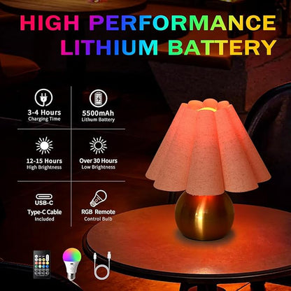 Ziqqeelam Rechargeable Cordless Small Table Lamp, Battery Operated Remote Control Gold Mini Table Lamps for Bedroom Nightstand, Cute Small Table Lamp for Small Spaces for Kitchen Counter, Bookshelf