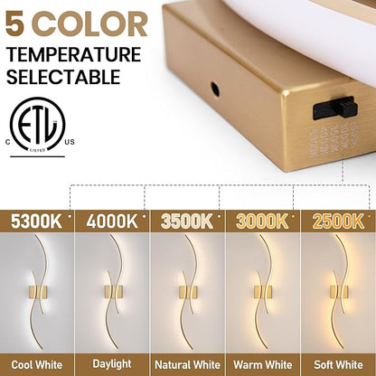 CANEOE Modern Wall Sconce Set of, 5CCT Dimmable Indoor Led Wall Sconce Lighting Set of 2, 31.5 Inch Wall Light Fixtures, Gold Led Wall Lamps for Living Room Bedroom Bathroom Hallway
