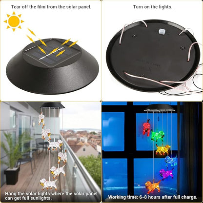 Toodour Solar Wind Chime, Color Changing Wind Chimes Dog, LED Decorative Mobile, Gifts for Mom Grandma, Waterproof Outdoor Decorative Lights for Garden, Patio, Yard, Window Outdoor Decor