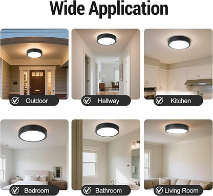 11" LED Flush Mount Ceiling Light, Black Modern Ceiling Light Fixture with 5CCT 2700K-5000K, Dimmable LED Light Fixtures Ceiling Mount for Kitchen Bathroom Bedroom Hallway