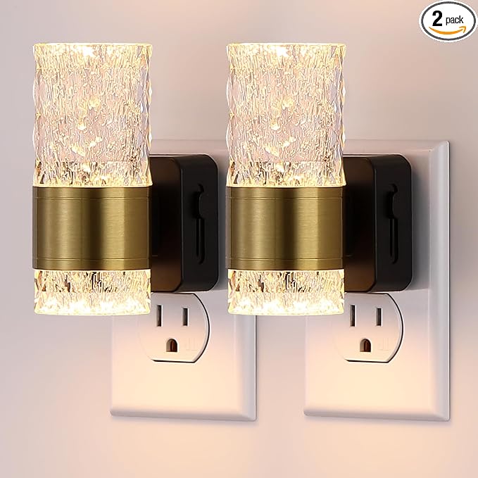 LED Night Lights Plug Into Wall, Dimmable Wall Night Lights 3000K 0-100LM Adjustable Nightlight with Gold Ambiance Lighting for Bathroom, Kitchen, Hallway, Bedroom 2 Pack