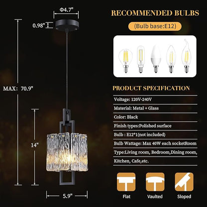 Modern Black Pendant Light Fixtures for Kitchen Island and Dining Room, Industrial Mini Small Hanging Crystal Chandelier Lights Fixture for Entryway Hallway Foyer Living Room Bedroom 1-Pack