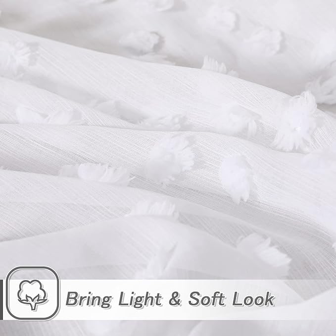 MYSKY HOME Pom Pom White Sheer Curtains for Bedroom Girls Room Curtains 72 Inches Long for Nursery Kids Light Filtering Boho Window Drapes, Rod Pocket, 52" Wide, 2 Panels