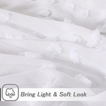 MYSKY HOME Pom Pom White Sheer Curtains for Bedroom Girls Room Curtains 72 Inches Long for Nursery Kids Light Filtering Boho Window Drapes, Rod Pocket, 52" Wide, 2 Panels