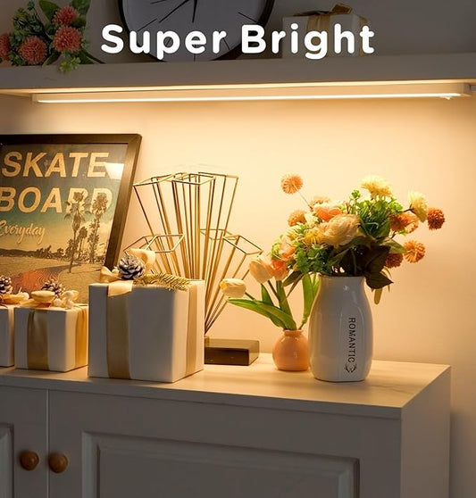 16 Inch Under Cabinet Lighting Plug in, 9W 120V 3 Color 3000K/4000K/5000K, 3 Brightness, Super Bright, Ultra Thin Under Counter Lights for Kitchen, Linkable LED Cabinet Light, White